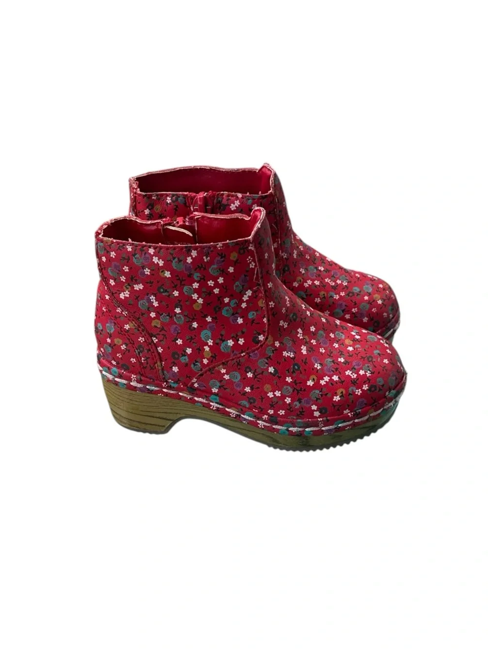 Kids Floral Red Ankle Boots